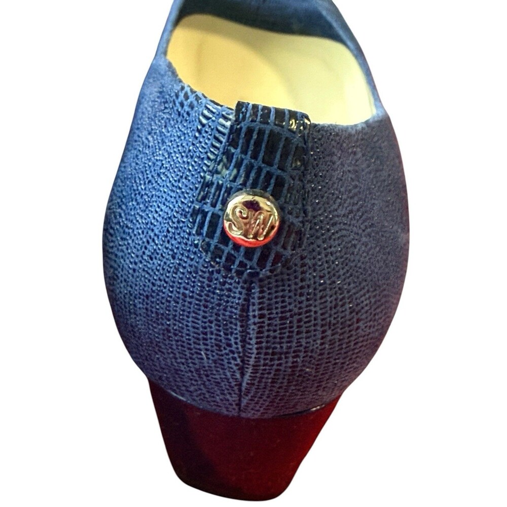 Stuart Weitzman Blue Lizard Embossed Peep Toe Pumps Heels Size 9.5 M Spain - Picture 6 of 8